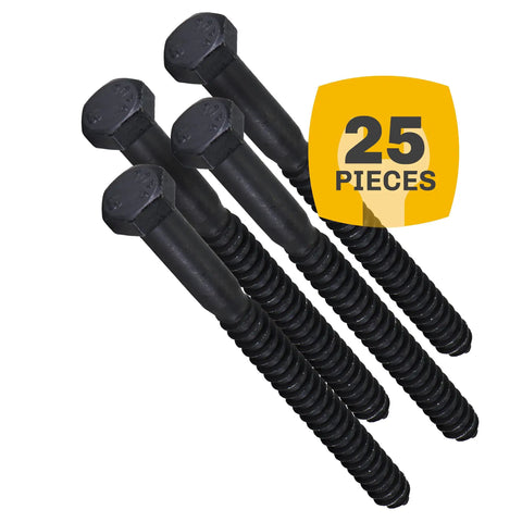 Beefy Half Inch By Six Inch Black Lag Bolts 25 Pack With 2X Corrosion Protection Ceramic Blakote Rustproof Finish For Exterior Decks