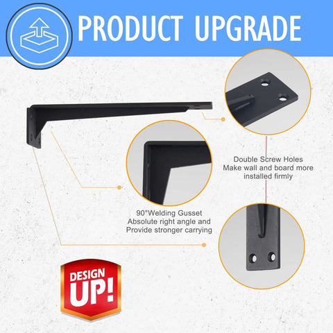 Heavy Duty Corner Shelf Brackets 14 Inch Black Steel One Fifth Inch Thick Max Load 440 Lb Rustic Industrial Farmhouse Right Angle Joint
