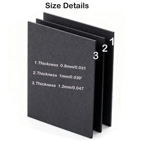 Three black gasket paper sheets set; thicknesses 0.8mm, 1.0mm and 1.2mm; non-asbestos high-temp engine gasket material