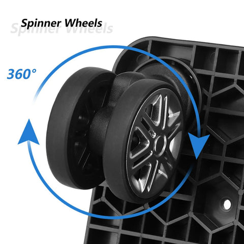 Close-up of spinner wheels on Folding Five Wheel Luggage Cart With Adjustable Height In Three Positions Lightweight Heavy Duty Trolley