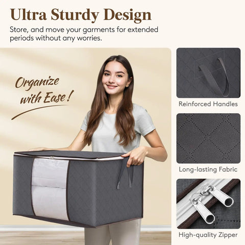 Six Pack Super Sturdy Closet Storage Bins With Lids Foldable Wardrobe Organizers Featuring Clear Window Zippered Closures And Rock Solid Handles Totally Legit For Blankets Bedding And Winter Clothing