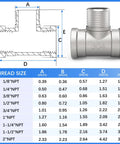 304 Stainless Steel Pipe Fitting Male Branch Tee 1 1/4 Inch Npt Female To Male To Female Thread Adapter dimensions and design