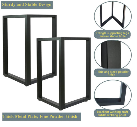 Beefy Square Steel Table Legs 28 Inch High Heavy Duty Desk Legs For Dining Computer Or Work Tables Industrial Matte Black Set Of 2 Supports Up To 800 Lbs Capacity