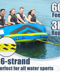 Group using 60 Ft Three Rider Tow Rope For Water Sports Durable UV Resistant Pre Stretched Thick Boat Towline For Tubes Wakeboards Kneeboards And Inflatable Towables Tangle Free Storage And Heavy Duty Construction Tough As Nails
