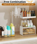 Super Clear Acrylic Vanity Drawer Organizer For Bedroom And Bathroom Counter To Store Skincare Perfume Makeup And Cosmetics, showcasing stacked bottles and jars.