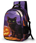 Halloween Black Cat Pumpkin Print Unisex Backpack with Large Capacity for School Travel or Everyday Use Durable Polyester Comfortable Straps