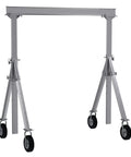 Heavy Duty Aluminum Adjustable Height Gantry Crane With Swivel Pneumatic Casters 10 Ft By 8 Ft Span 1500 Pound Capacity side view with smooth rolling wheels