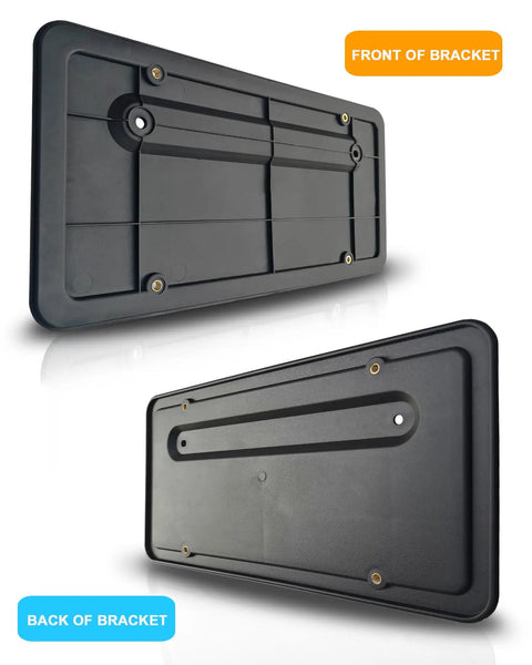 Front and back view of Rear License Plate Holder for Tesla Model 3 and Model Y Mount Kit With Bracket Frame Screws and Caps