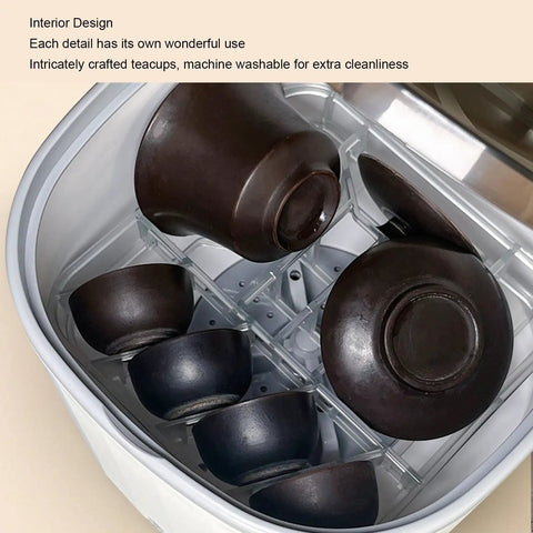 Compact Countertop Dishwasher With 4 Liter Built In Tank And 360 Rotating Spray Head Usb Rechargeable Portable Cleaner For Rv Camping Dorms Tiny Homes No Sweat Quick Rinse Easy Peasy Setup showing intricately crafted teacups.