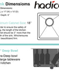 Schematic diagram of 15 By 17 Inch Undermount Bar Kitchen Sink With Single Bowl Handmade Stainless Steel 18 Gauge T304 Built Tough