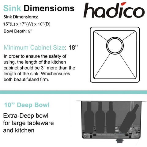 Schematic diagram of 15 By 17 Inch Undermount Bar Kitchen Sink With Single Bowl Handmade Stainless Steel 18 Gauge T304 Built Tough