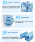 Flexible blue corrugated pipe demonstrating easy construction, high carbon steel wire, and application versatility for drainage.