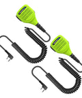 Two Pin Walkie Talkie Speaker Microphone With PTT For GMRS Ham Radio Shoulder Clip On Remote Mic 2 Pack Green with coiled cables