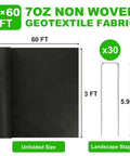 7oz Non Woven Geotextile Fabric With Stakes For French Drains 3x60ft High Permeability Drainage Fabric and 30 landscape staples