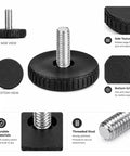 Heavy Duty Adjustable Furniture Levelers 12 Pack With Durable Rubber Anti Slip Bottoms shown from multiple angles showcasing design details.
