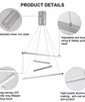 Modern LED Linear Pendant Chandelier With Dimmable Four Lights, Adjustable Wire Design, Cool White 6000K, product details