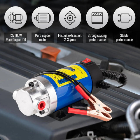 12V 100W Oil Extraction Pump For Ultra Quiet Fluid Transfer No Fuss Self Priming Oil Change Kit For Cars Boats Motorcycles Mowers And RVs With 3 Hoses And Adapters
