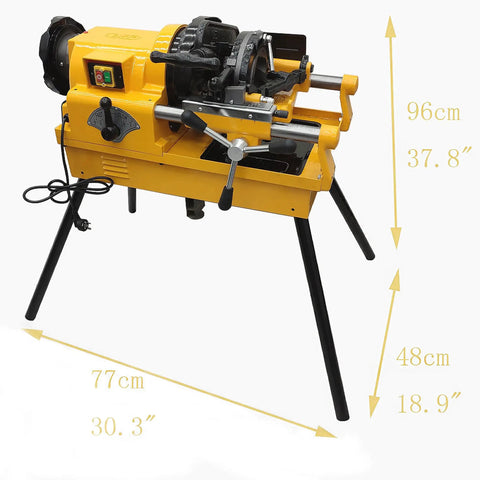 Heavy Lifter Electric Pipe Threader Machine durable alloy steel cutters shown from the side with measurements printed.