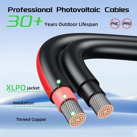 10 AWG Solar Panel Extension Cable 20 Feet Dual Conductor With Male And Female Connectors XLPO insulation and tinned copper