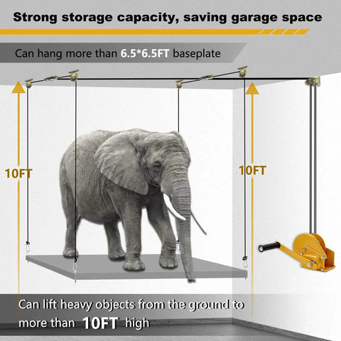 Overhead Garage Storage Lift With Upgraded Winch For 300Lb Capacity Ceiling Mounted Heavy Duty Storage System With Elephant
