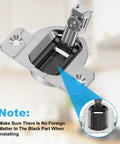 Close-up of Eight Pack Cabinet Hinge Replacement Set For 110 Degree Compact 33 Hinges showing screw details and installation note.