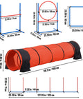 Dog Agility Training Kit 5-Piece Set with Adjustable Hurdles, Weave Poles, Extended Tunnel, dimensions listed for each part
