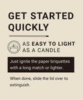 Illustration showing lighting instructions for Portable Campfire Fire Pit For Outdoors Go Anywhere With Easy Setup And Two Hours Of Warmth