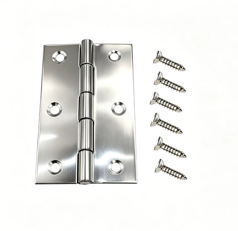 Five Pack Silver Square Corner Door Hinges In Stainless Steel With Screws For Interior Doors And Wooden Chests