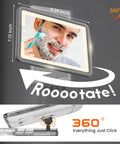 Heated Fog-Free LED Shower Mirror With 3 Dimmable Lights, 360 Degree Adjustable, Rechargeable, Drill-Free Mount shown rotating