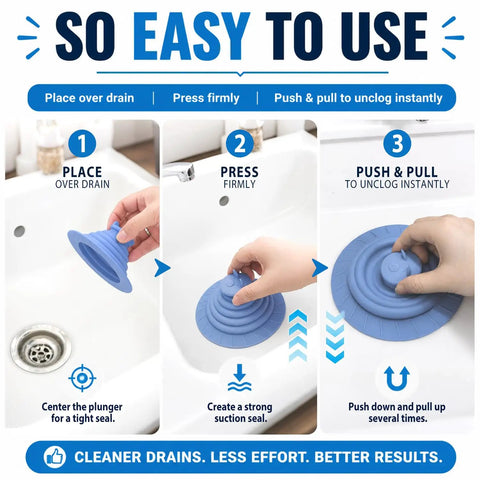 Six Inch Sleek Silicone Tub Stopper; user demonstrating placement and suction for bathtub drain use.