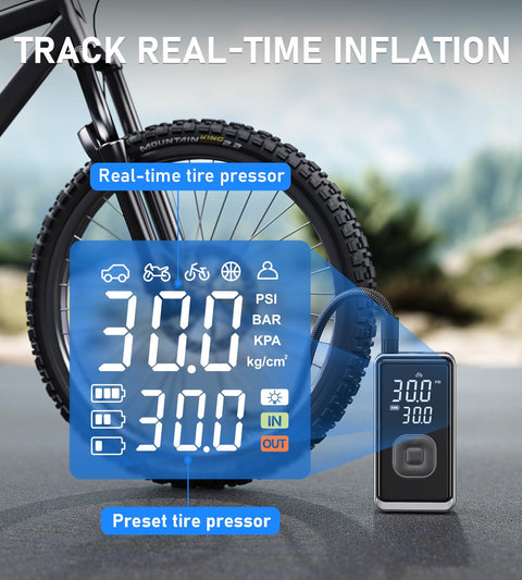 Cordless Portable Tire Inflator Mini Air Pump With Digital Pressure 150 PSI For Car Motorcycle Bike And Ball LED Light