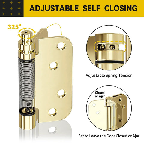 JOYNY 2-pack gold 4-inch self-closing door hinges, spring-loaded with adjustable tension