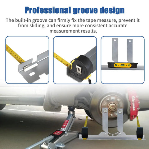 Precision Wheel Alignment Tool Kit With Two Pack Calibration Plates And Dual Measure Tape Straight Up Diy Automotive Gauge showing professional groove design for accurate measurements.