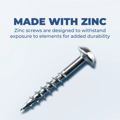 Zinc Pocket Hole Screws 1 1/4 Inch Coarse Thread Maxi-Loc Head Indoor 5000 Count For Softwood And Plywood Ideal For Cabinetry