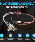 Pilot burner assembly replacement kit with brass fittings and multi-wire harness for gas water heater