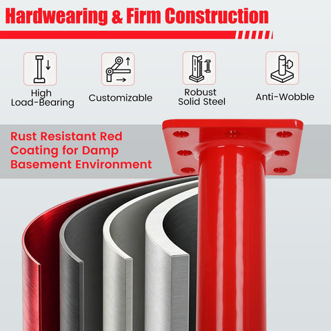 Close-up of Badass Heavy Duty Adjustable House Floor Jacks With 10000 Lbs Unshakeable Hold in red, showcasing robust design and rust resistance.
