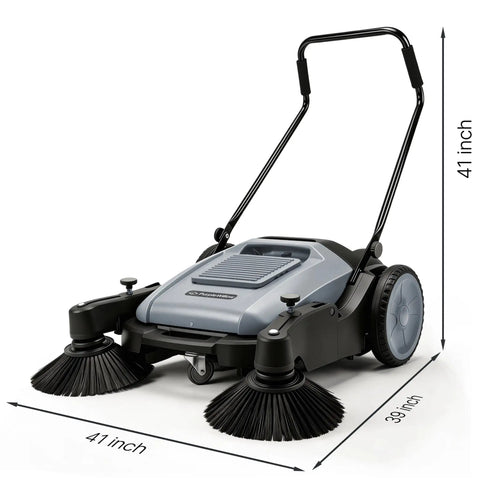 Heavy Duty Manual Floor Sweeper With Forty One Inch Wide Cleaning Path Built To Crush Sticky Messes And Daily Grime Without Breaking A Sweat, side view