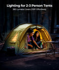Movable Area Light For Camping And Emergencies Rechargeable 3200mAh Lantern illuminating a tent with people inside at night