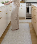 Person standing on Anti Fatigue Kitchen Floor Mat Three Quarters Inch Thick Ergonomic Bounce Back Foam Cushioned Mat For Kitchen