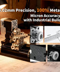 4 Axis Mini Metal Lathe 60W High Speed Machine For Precision Machining Soft Metals Wood Acrylic And Plastic displaying 0.02mm dials and details.