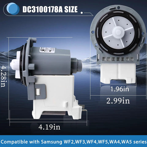 Washer Drain Pump Replacement For Samsung PX3516 01 DC31 00178A Replaces DC31 00187A dimensions illustration