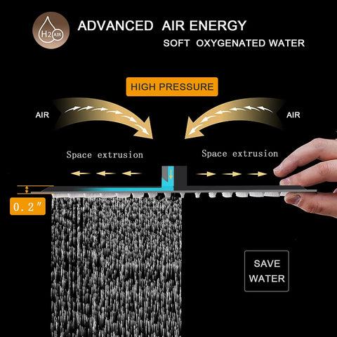 Close-up of 12 Inch Square Rain Shower Head With High Pressure Waterfall Flow, ultra thin, silicone nozzles, space extrusion technology
