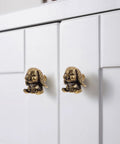 Rabbit Cabinet Knob Metal Pull Cute Bunny Door Handle For Kitchen Cabinets, Vintage Brass Cupboard Pull, installed on white doors