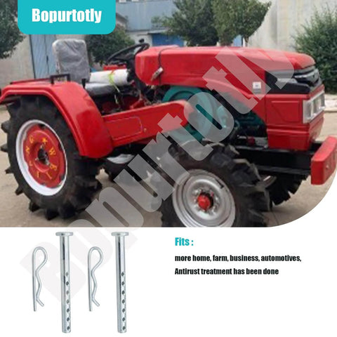 Heavy Duty Clevis Pin One Quarter Inch By Two And A Half Inches With Matching R Clip, Rust Resistant Hardware shown with tractor