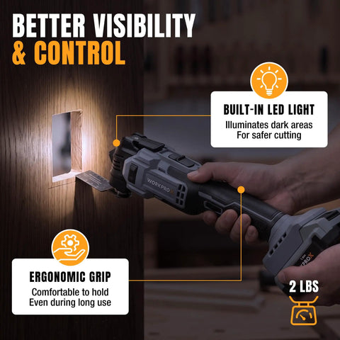 20V Brushless Cordless Oscillating Multi Tool Kit With Quick Change Accessories, Variable Speed Control, Lightweight Design, Long Battery Life For Cutting, Sanding, Grinding, Trimming And Detail Work For Diyers On The Job.