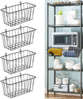 Four Pack Large Grid Wall Baskets with S Hooks for Garage or Display Shelves Heavy Duty Black Metal Gridwall Organizer Bins
