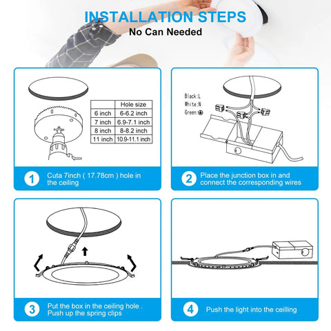 Dead Simple Flush Mount 7 Inch Led Recessed Light With Junction Box 3Cct Switchable 3000K To 6000K Dimmable Ceiling Canless Wafer Downlight Screaming Bright And Zero Headache Wiring Indoors