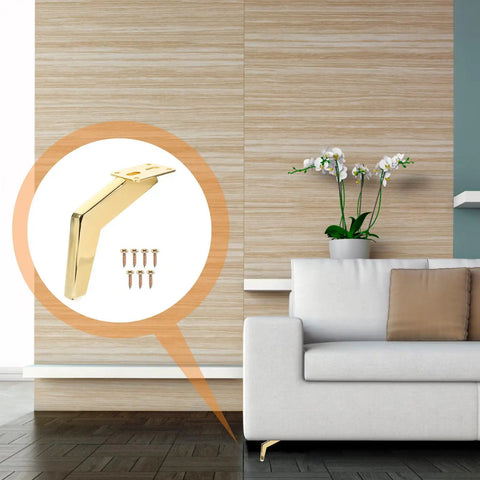 Sturdy Metal Furniture Feet Replacement Legs for Sofa, Cabinet, Coffee Table and More, in golden finish beside a sofa