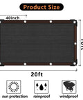 Outdoor Shade Cloth Net 80 To 90 Percent Sun Blocking HDPE With Reinforced Grommets 10x20 Ft size diagram showing dimensions