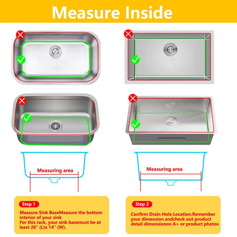 Diagram showing measurement instructions for Silicone Sink Protector Mat For Kitchen Sink Bottom Non Slip Scratch Resistant Shield For Farmhouse Sinks Fits 12 To 30 Inch Models Gray Rear Drain Design Protects Dishes And Sink Surfaces From Scratches And Damage Easy Clean, highlighting measuring base and drain hole location.
